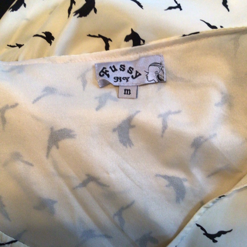Fussy NY Cream & Black Bird Pattern Dress Size: M - Picture 5 of 7